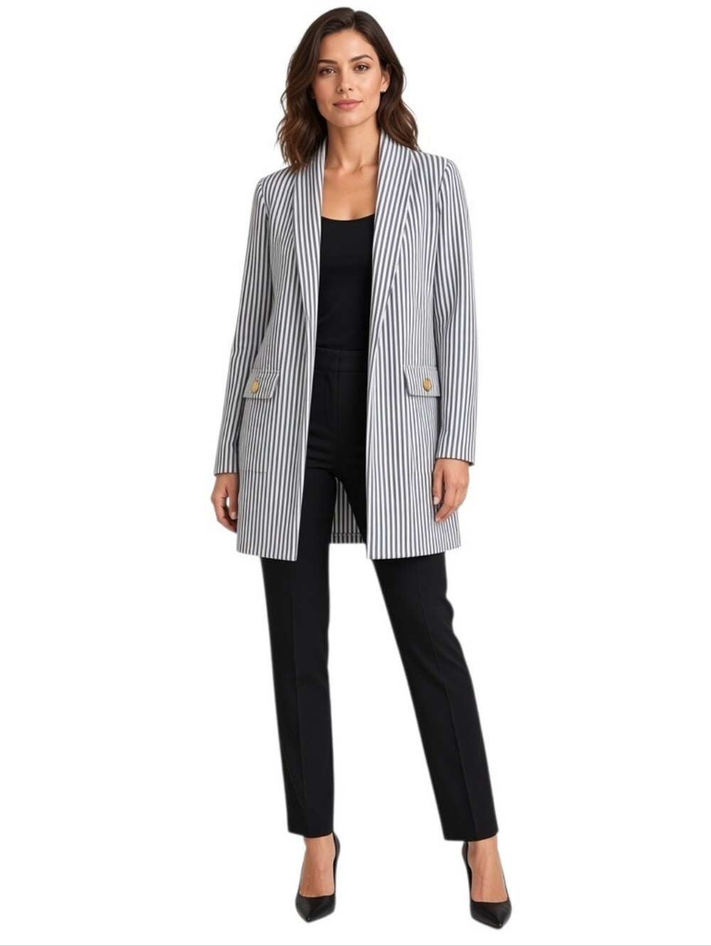 boohoo NWT Rea Longline Stripe Collared Pocket Detail Blazer sz 4 US